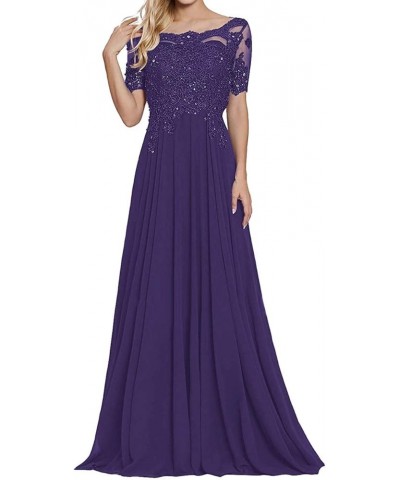 Mother of The Bride Dresses Long Evening Formal Dress Lace Applique Beaded Maxi Short Sleeve for Women Regency $43.68 Dresses