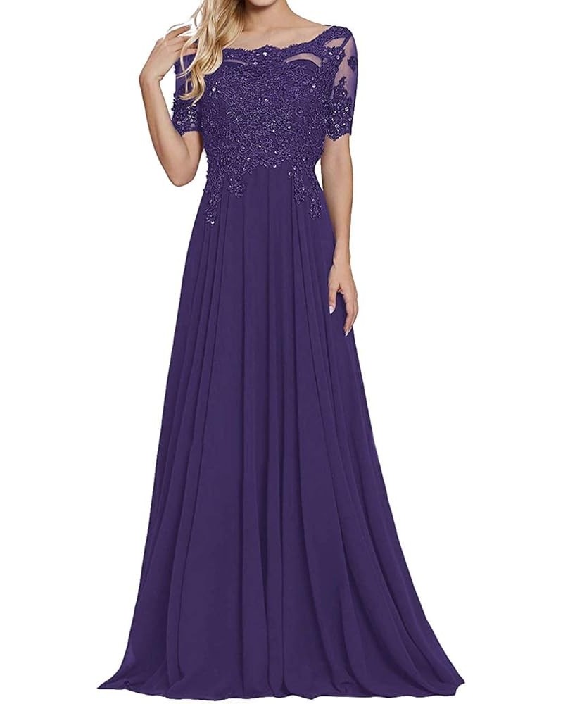 Mother of The Bride Dresses Long Evening Formal Dress Lace Applique Beaded Maxi Short Sleeve for Women Regency $43.68 Dresses