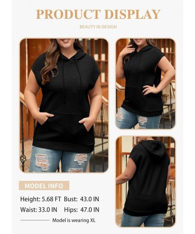 Womens Plus Size Hoodies Tops Casual Short Sleeve Drawstring Waffle Pullover Sweatshirts with Pocket (1X-5X) A Black $16.63 H...