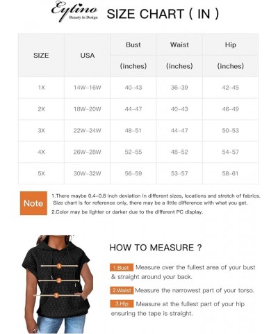 Womens Plus Size Hoodies Tops Casual Short Sleeve Drawstring Waffle Pullover Sweatshirts with Pocket (1X-5X) A Black $16.63 H...