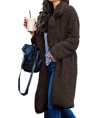 Women Winter Top Coat Long Sleeve Warm Lapel Jacket Fashion Medium Length Solid Color Coat Brown $21.19 Coats