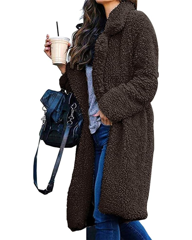 Women Winter Top Coat Long Sleeve Warm Lapel Jacket Fashion Medium Length Solid Color Coat Brown $21.19 Coats