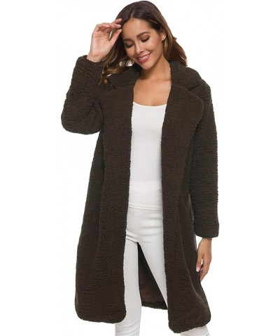 Women Winter Top Coat Long Sleeve Warm Lapel Jacket Fashion Medium Length Solid Color Coat Brown $21.19 Coats