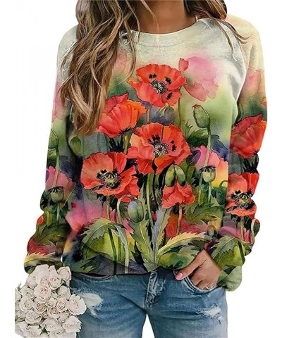 Women's Floral Print Long Sleeve Sweatshirt Round Neck Knit Scenic Printed Casual Fall Loose Pullover Sweatshirt Top Flowers1...