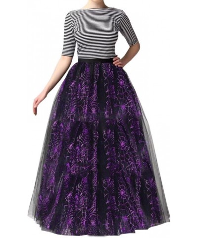 Wedding Planning A-line Maxi Long Tulle Skirt for Women Foor Length Evening Party Skirts Halloween-purple Spider $28.29 Skirts