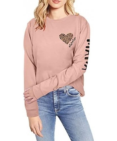 Mama Sweatshirts Women Mom Letter Print Life Blouse Top Fall Leopard Casual Long Sleeve Pullover Tee Pink-1 $14.40 Hoodies & ...