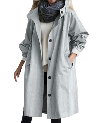 Rain Jacket For Women Plus Size Long Raincoat Lightweight Hooded Windbreaker Trench Coat Tops with Pockets Light Blue $16.60 ...