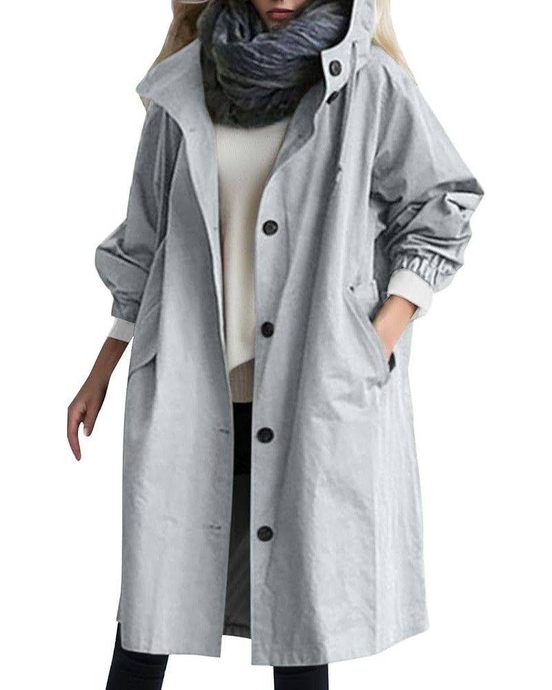 Rain Jacket For Women Plus Size Long Raincoat Lightweight Hooded Windbreaker Trench Coat Tops with Pockets Light Blue $16.60 ...