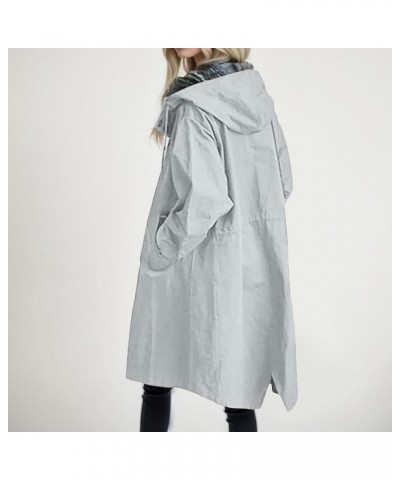 Rain Jacket For Women Plus Size Long Raincoat Lightweight Hooded Windbreaker Trench Coat Tops with Pockets Light Blue $16.60 ...