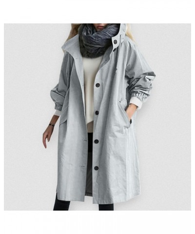 Rain Jacket For Women Plus Size Long Raincoat Lightweight Hooded Windbreaker Trench Coat Tops with Pockets Light Blue $16.60 ...