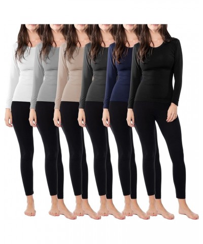 Womens Thermal 6 Pack Ultra Soft Midweight Baselayer Top | Buttery Soft Scoop Neck Long Sleeve Shirt 6 Pack-black,charcoal,kh...