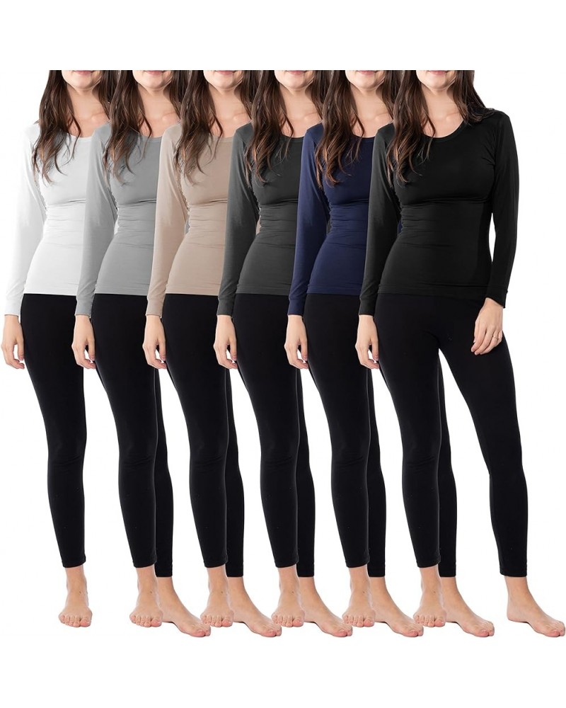 Womens Thermal 6 Pack Ultra Soft Midweight Baselayer Top | Buttery Soft Scoop Neck Long Sleeve Shirt 6 Pack-black,charcoal,kh...