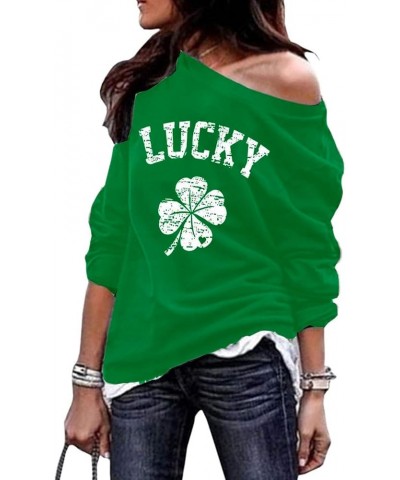 St. Patrick's Day Women's Off the Shoulder Four Leaf Clover Irish Long Sleeve Sweatshirts Green Lucky Heart $19.59 Hoodies & ...