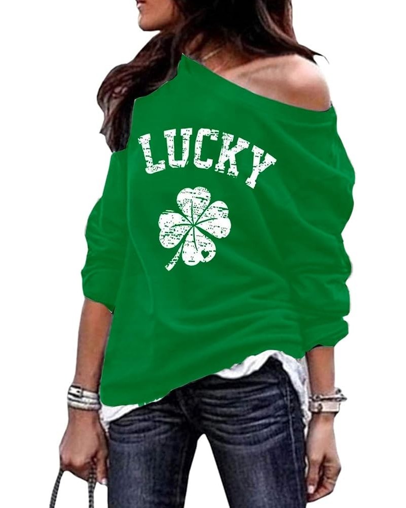 St. Patrick's Day Women's Off the Shoulder Four Leaf Clover Irish Long Sleeve Sweatshirts Green Lucky Heart $19.59 Hoodies & ...