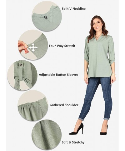 Women's Roll Up Sleeve Tunic, Loose Casual Stretchable Pullover Olive/Navy $16.23 Tops