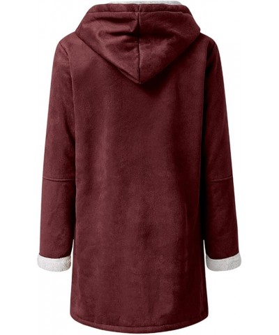 Women's Winter Warm Sherpa Lined Jackets Soft Fuzzy Fleece Long Hoodie Sweatshirt Horn Button Coats for Cold Weather Wine $13...