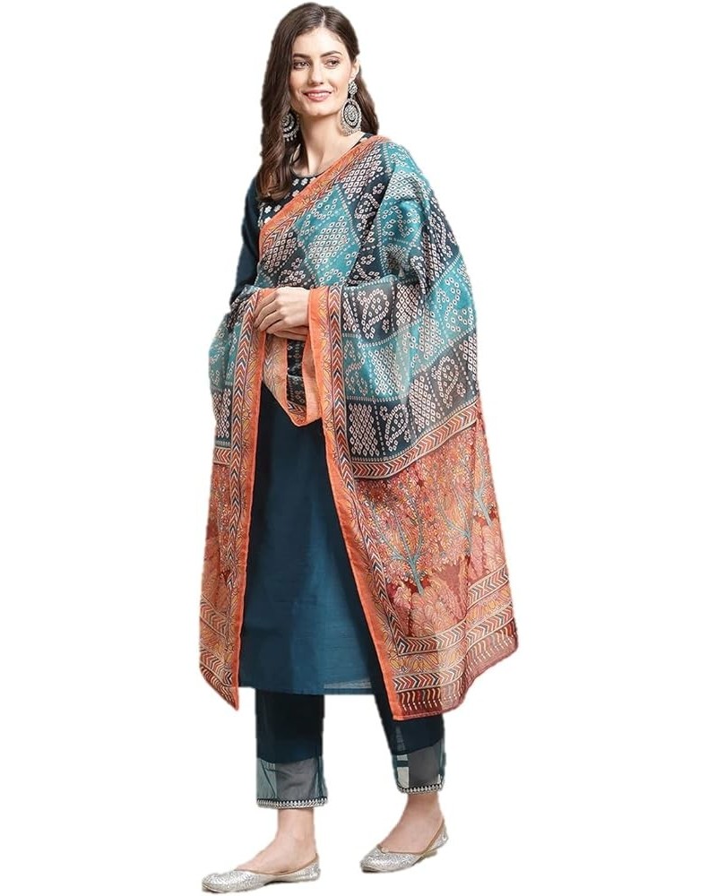 indian style party wear kurti set for women with dupatta kurta set for women Ready to Wear Blue-1 $31.24 Tops