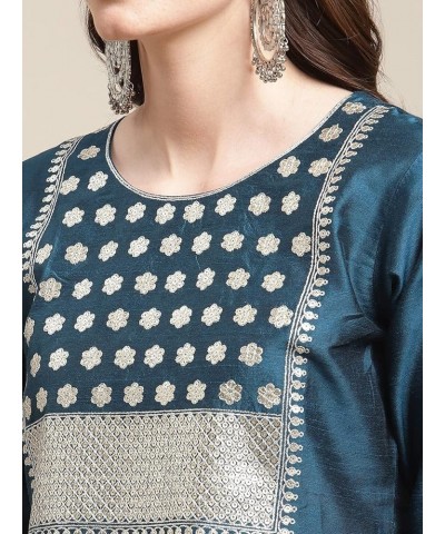 indian style party wear kurti set for women with dupatta kurta set for women Ready to Wear Blue-1 $31.24 Tops