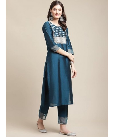 indian style party wear kurti set for women with dupatta kurta set for women Ready to Wear Blue-1 $31.24 Tops