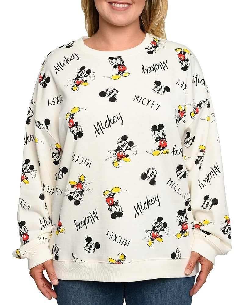 Womens Plus Size Mickey Mouse Sweatshirt Lightweight Fleece Pullover Cream $25.79 Hoodies & Sweatshirts