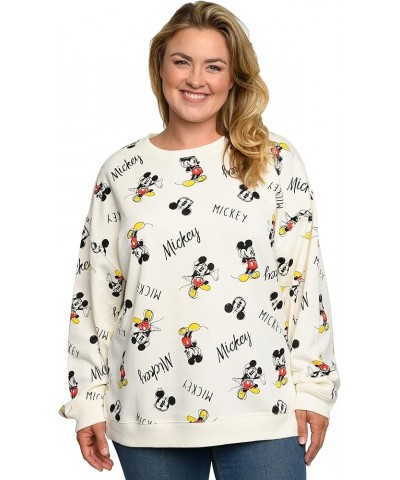 Womens Plus Size Mickey Mouse Sweatshirt Lightweight Fleece Pullover Cream $25.79 Hoodies & Sweatshirts