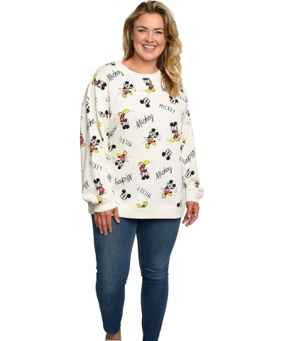 Womens Plus Size Mickey Mouse Sweatshirt Lightweight Fleece Pullover Cream $25.79 Hoodies & Sweatshirts