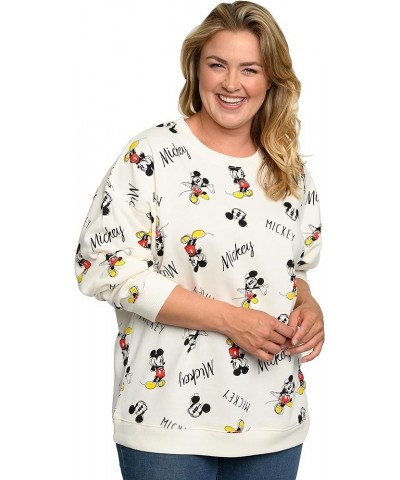 Womens Plus Size Mickey Mouse Sweatshirt Lightweight Fleece Pullover Cream $25.79 Hoodies & Sweatshirts