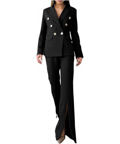 Two Piece Blazer Sets for Women Open Front Button Blazers + Pants Slim Fit Notch Lapel Elegant Business Suit Sets 3-black $15...