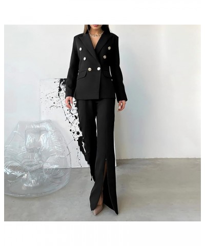 Two Piece Blazer Sets for Women Open Front Button Blazers + Pants Slim Fit Notch Lapel Elegant Business Suit Sets 3-black $15...