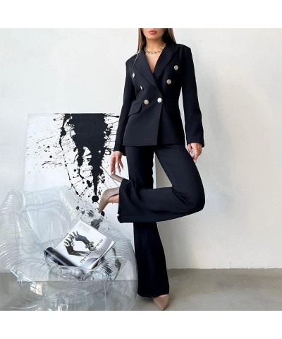 Two Piece Blazer Sets for Women Open Front Button Blazers + Pants Slim Fit Notch Lapel Elegant Business Suit Sets 3-black $15...