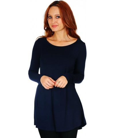 Women's Scoop Long Sleeve Pleated Flare Blouse Top Tunic Shirt (Size: S-5X) Navy $14.49 Tops