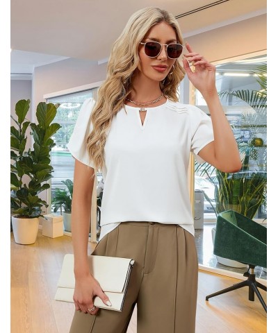 Women's Dressy Casual Blouses Puff Sleeve Business Work Tops Keyhole Shirts Summer Outfits 2024 Puff Sleeve White $10.75 Blouses