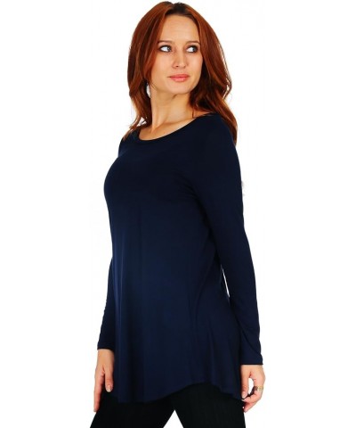 Women's Scoop Long Sleeve Pleated Flare Blouse Top Tunic Shirt (Size: S-5X) Navy $14.49 Tops