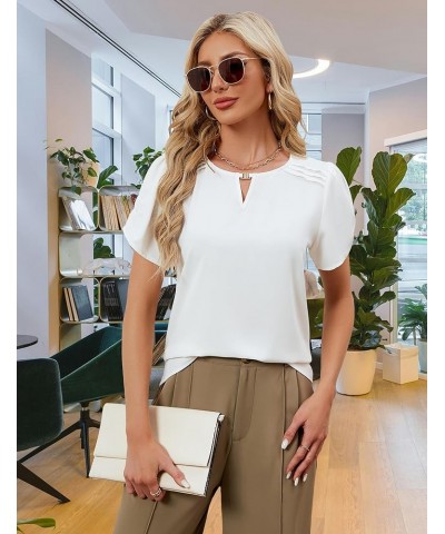 Women's Dressy Casual Blouses Puff Sleeve Business Work Tops Keyhole Shirts Summer Outfits 2024 Puff Sleeve White $10.75 Blouses