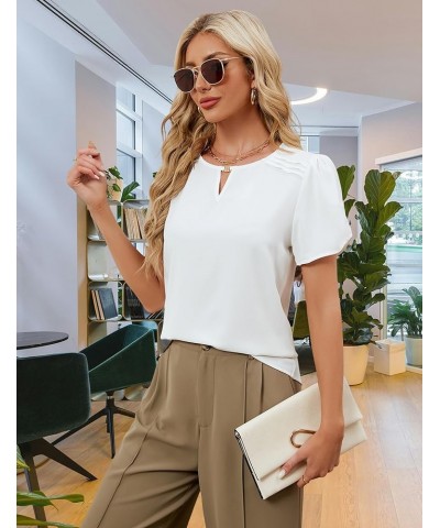 Women's Dressy Casual Blouses Puff Sleeve Business Work Tops Keyhole Shirts Summer Outfits 2024 Puff Sleeve White $10.75 Blouses