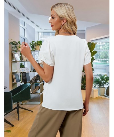 Women's Dressy Casual Blouses Puff Sleeve Business Work Tops Keyhole Shirts Summer Outfits 2024 Puff Sleeve White $10.75 Blouses