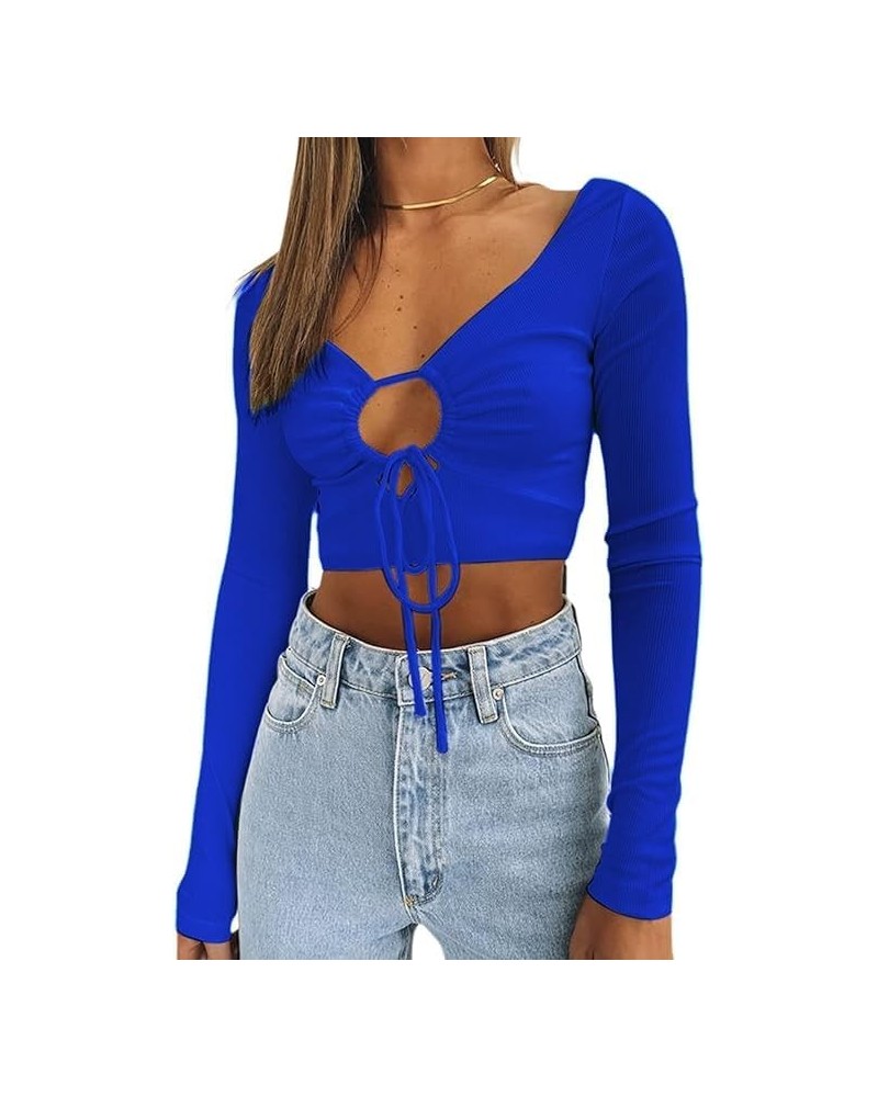 Women's Flare Sleeve Tops Open Front Swirl Pattern V Neck T Shirt Lake Blue $14.74 T-Shirts