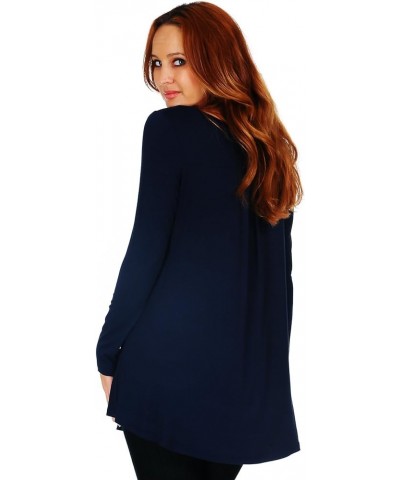 Women's Scoop Long Sleeve Pleated Flare Blouse Top Tunic Shirt (Size: S-5X) Navy $14.49 Tops