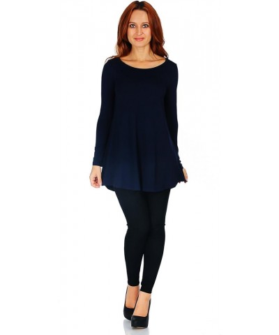 Women's Scoop Long Sleeve Pleated Flare Blouse Top Tunic Shirt (Size: S-5X) Navy $14.49 Tops