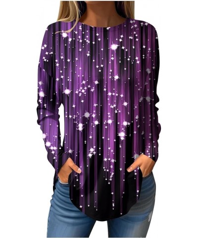 Long Sleeve Shirts For Women,Women'S Casaual Print Tunic Trendy Crewneck Long Blouse Tops For Leggings 3-purple $5.87 Underwear