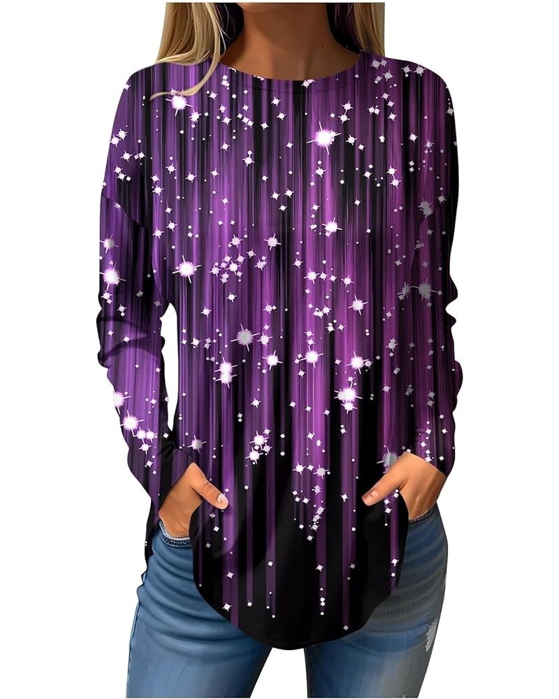 Long Sleeve Shirts For Women,Women'S Casaual Print Tunic Trendy Crewneck Long Blouse Tops For Leggings 3-purple $5.87 Underwear