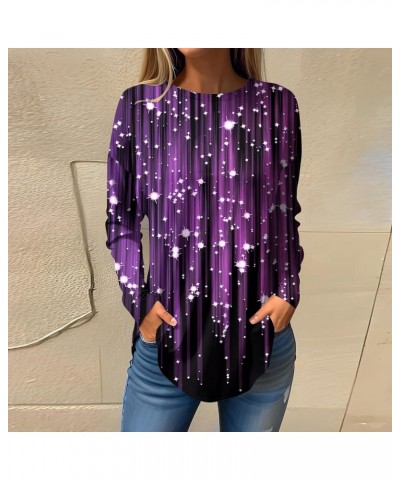 Long Sleeve Shirts For Women,Women'S Casaual Print Tunic Trendy Crewneck Long Blouse Tops For Leggings 3-purple $5.87 Underwear