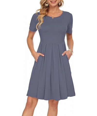 Womens Short Sleeve Mini Dresses Pleated Ruffle A Line with Button 01-purple Gray $10.19 Dresses