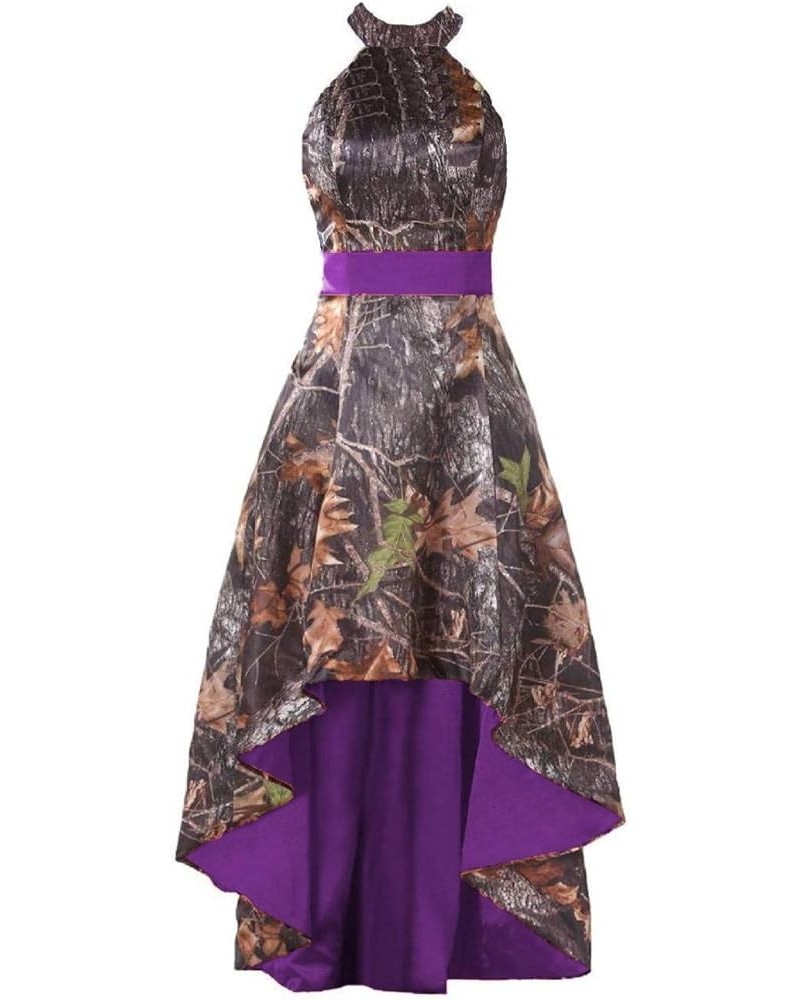 Halter Outdoor Camo Formal Dresses Reception Prom Bridesmaid Dress High Low Camouflage and Purple $49.05 Dresses