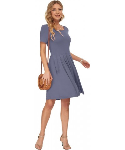 Womens Short Sleeve Mini Dresses Pleated Ruffle A Line with Button 01-purple Gray $10.19 Dresses