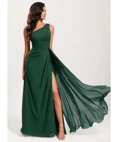 One Shoulder Chiffon Bridesmaid Dresses with Slit Long A Line Pleated Formal Maix Dress for Women 819 Sage Green $37.09 Dresses