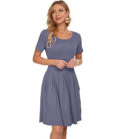 Womens Short Sleeve Mini Dresses Pleated Ruffle A Line with Button 01-purple Gray $10.19 Dresses