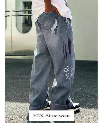 Y2k Denim Cargo Pants Loose Fit Wide Leg Jeans Hip Hop Gothic Streetwear Punk Baggy Cool Jeans Style-2-blue $18.35 Jeans