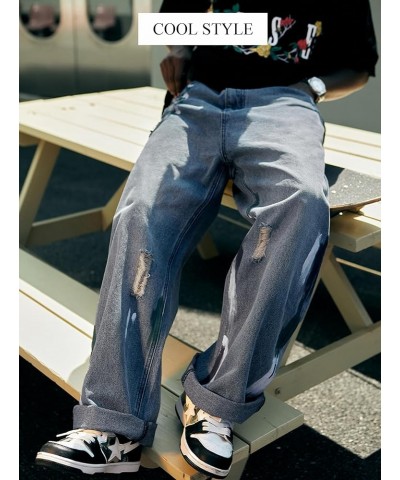 Y2k Denim Cargo Pants Loose Fit Wide Leg Jeans Hip Hop Gothic Streetwear Punk Baggy Cool Jeans Style-2-blue $18.35 Jeans