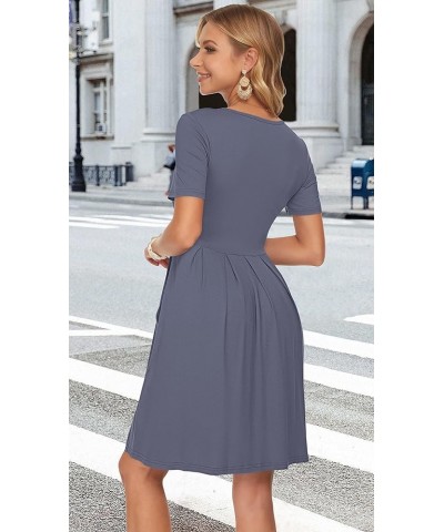 Womens Short Sleeve Mini Dresses Pleated Ruffle A Line with Button 01-purple Gray $10.19 Dresses